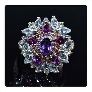 Amethyst, Aquamarine, Peridot, Rhodolite Garnet & Sapphire Ring